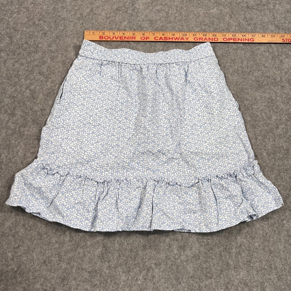 Sigrid Olsen Blue White Floral Print Linen Ruffled Mini Skirt Women's Size Small - Picture 3 of 5